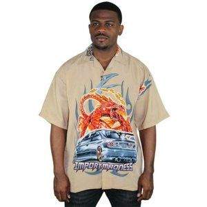 Beige Multi-Color Imported Madness Graphic Button-Down Men's Shirt